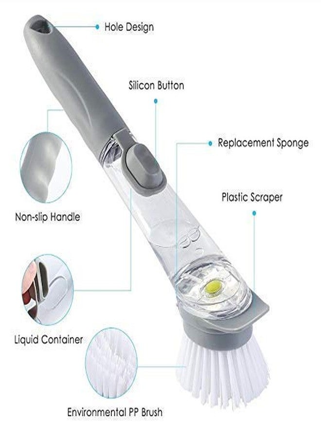 PRETOX Kitchen Dish Bowl Cleaning Decontamination Long Handle Cleaning Wok Brush Scrubber with Extra 2 Refill | Dish Wand Brush Set || Liquid Soap Dispenser Tool || Dish Bowl Washing Sponge - Image 2